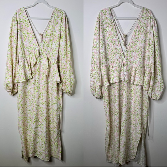 Topshop Floral Ruffle Midi Dress – Back Tie, Long Sleeve, Boho Cottagecore - Picture 2 of 16